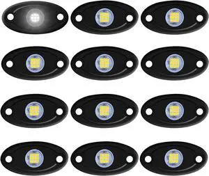 12 Pods White LED Rock Lights Neon Underglow Light for Car Truck ATV SUV Under Body Glow Light Trail Fender Lighting