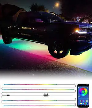 Partsam Car Underglow Neon Accent Strip Lights with APP Control Music Modes, Scene Options, Mic, DIY Wireless Control Underglow Led Lights Strips Adapter for Vehicle SUV Truck - 4 in 1