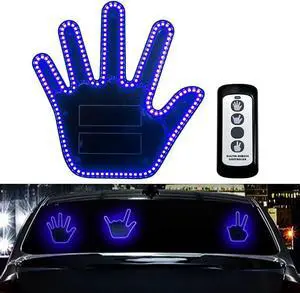 KaiDengZhe LED Gesture Light Comical Car Finger Light with Remote Ideal Gifted Car Accessories Funny Back Window Sign Car Gadget & Road Rage Sign Give The Love & Wave & Yead to Drivers-Blue