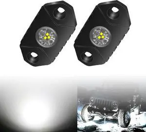 4WDKING White LED Rock Lights, 2 Pods IP68 Waterproof Underbody Glow Trail Rig Lamp LED Neon Lights for Truck Jeep Off Road Truck Car Boat ATV SUV Motorcycle