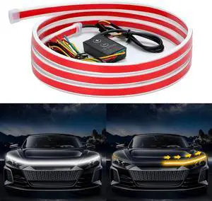 YUGUANG 70 Inch LED Hood Light Strip, Hood LED Light Strip with Amber Turn Signal Lights Waterproof Flexible White Dynamic Scan Start Up Hoodbeam Kit for Car, Truck, SUV