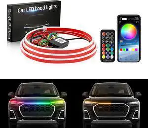 1797 LED Hood Light Strip RGB Dynamic Scan Start Up Car Exterior DRL Turn Signal Hoodbeam Kit Waterproof 71 Inches 12V