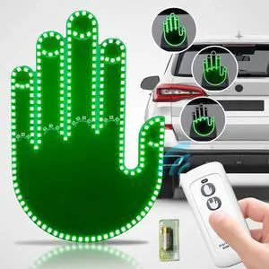 Hand Gesture Light with Remote - Road Rage LED Sign for Car Back Window, 3 Modes Finger Light, Fun Car Accessories (Green)