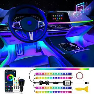 Car Led Light Interior, RGB Dreamcolor Inside Car Light Music Sync, Under Dash Footwell Automotive Strip Light, 12V Acrylic Strip Light for Vehicle, Truck,Jeep, SUV with Car Charger(1set)