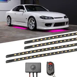 LEDGlow 4pc Pink Flexible Car Slimline LED Underbody Underglow Accent Neon Lighting Kit - 4 Unique Patterns - Water Resistant, Low Profile Tubes - Includes Control Box & Remote