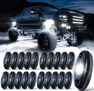 LED White Rock Lights 20PCS for Off Road Truck ATV SUV RZR Auto Car Boat Waterproof High Power Underglow Neon Lights Underbody Trail TRAI Rig Light Shockproof(20 Pods White)
