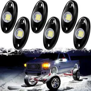PSEQT 6 Pods White LED Rock Wheel Well Lights Underglow Light for Car Truck ATV UTV SUV Offroad Boat Underbody Neon Glow Trail Rig Lamp