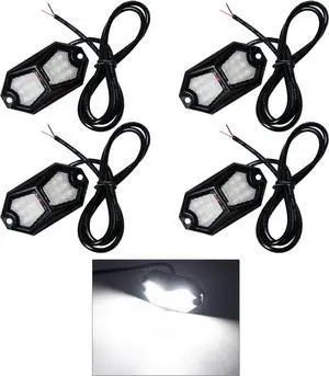 Led Rock Lights White 4 Pods 18LEDs 210 Degree Wide Angle IP68 Waterproof Aluminum Housing Underglow Underbody Lights 12v 24V for Truck UTV ATV Camper (4 Pods)