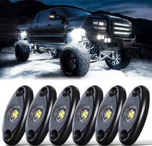 Pure White Rock Lights 6PCS R1 Super Bright LED Rock Lights White for Off Road Trucks ATV UTV SUV Underglow Neon Light Underbody Trail TRAI Rig Light High Power Waterproof Shockproof