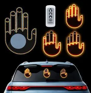 Hand Gesture Light for Car - 3 in 1 LED Finger Light with Remote Control | Back Window Sign for Drivers, Fun Car Accessories & Road Rage Gadgets (Yellow)
