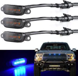 Boigoo Front Grille Lights Compatible for Ford F-150 Raptor 2004-2019 & Dodge Ram 1500 2013-2018 Aftermarket Grilles, Auto Grid Decorative LED (Blue)
