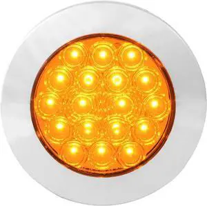 Grand General 75900 LED Light (4" Round Flange Mount Amber 18 with Amber Lens and Chrome Twist-On Bezel)