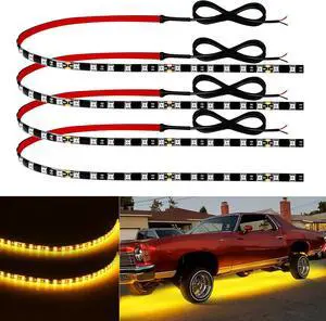 Keiurot 12V Led Light Strip 24" Connectable Amber Led Strip Lights for Cars Boat Marine Golf Cart Trucks Waterproof Interior & Exterior, 4Pack