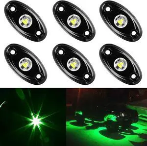 Amak 6 Pods LED Rock Lights Kit Green Underbody Glow Trail Rig Light Waterproof Underglow LED Neon Lights for Jeep Off Road Trucks Car ATV SUV Vehicle Boat - Green