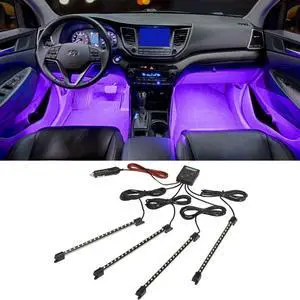 LEDGlow 4pc Purple LED Interior Footwell Underdash Neon Lighting Kit for Cars & Trucks - 7 Unique Patterns - Music Mode - 8 Brightness Levels - Auto Illumination - Includes Cigarette Power Adapter