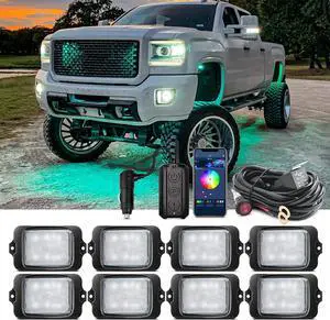 MICTUNING C3 Extensible RGBW LED Rock Lights - 8 Pods Wireless Control Multi-Color Neon Underglow Lights with Bluetooth APP & Control Box (Extensible Up to 32 Pods)