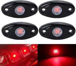 LED Rock Lights 4 Pods Red LED Underglow Light Kit Waterproof IP68 for Car Truck ATV SUV Boat Underbody Glow Trail Rig Lamp