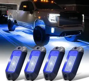 Nicoko 4Pods Pure Blue LED Rock Lights 72w high Power Rock Lights Neon Underglow Light for Car Trucks ATV UTV SUV Boat Underbody Glow Trail Rig Light IP68 Waterproof