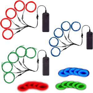 Portable Neon Lights EL Wire 5-in-1 Meter, Electroluminescent Wire for Halloween Decorations, Christmas Parties, Blacklight Runs, DIY Decorations, and More (3 Packs of 5-in-1M).
