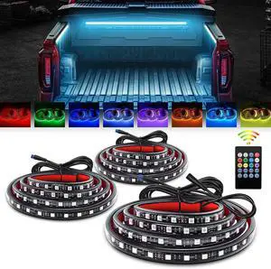 GOOACC RGB Truck Bed Light Strip 3PCS 60" 270 LEDs Neon Accent Lighting with RF Remote On/Off Switch Splitter Extension Cable for 12-Volt Car Cargo Pickup SUV RV Boat