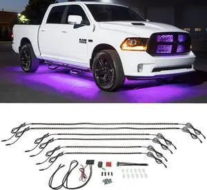 LEDGlow 6pc Purple Flexible Truck Slimline LED Underbody Underglow Accent Neon Lighting Kit - 4 Unique Patterns - Water Resistant, Low Profile Tubes - Includes Control Box & Remote