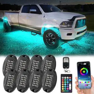 8 Pods Segmented Metal RGB LED Rock Lights Kit with APP/RF Remote Control, Upgraded Underglow Lights Waterproof Multi Color 12v Aluminum Underbody Lights for Trucks Jeep ATV UTV Golf Cart Offroad