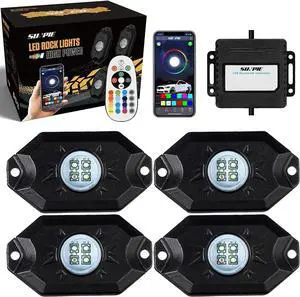 SUNPIE 4 Pods RGBW Rock Lights Aluminium Metal Underglow Light Kit App RF Voice Mode Music Mode Multicolor Wheel Well Lights for Off Road Trucks SUV ATV UTV Trailer Boats