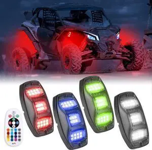 KEMIMOTO 4 Pods LED Rock Lights for Truck UTV, APP RF Dual Control Underglow Multicolor Neon Light Pod Universal Lighting for ATV, Car, Golf Cart, RV, Compatible with Can-Am X3 Polaris RZR Sportsman