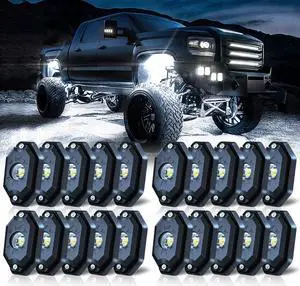 White Rock Lights,LEDMIRCY R5 LED Rock Lights 20PCS Pure White Light Super Bright for UTV Trucks Off Road Boat ATV SUV Underglow Waterproof High Power Neon Light Trail Rig Shockproof