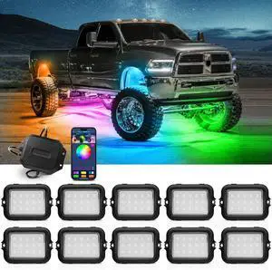 MICTUNING Y1 RGB+IC Dream Color LED Rock Lights - Upgraded 10 Pods Underglow Light with Chasing Effect, Wheel Well Light with Wiring Switch Kit, Bluetooth APP Control, Extensible Up to 24 Pods