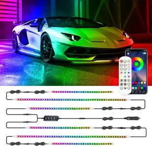 Underglow Kit for Car, 6 Pcs Bluetooth Led Strip Lights with Dream Color Chasing, Waterproof Light car APP & RF Remote Control, 12V 300 LEDs Underbody All Cars, DPD1-FBA