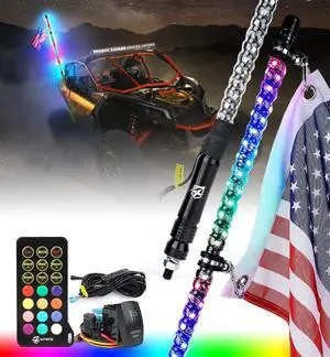 Xprite 4FT Spiral RGB LED Whip Lights, 360° Dream-Color Dancing Whip Lights w/Remote Control & Rocker Switch for Side by Side UTV ATV Trucks Polaris RZR XP 1000 Can-am Maverick X3 Quad Dune Buggy 1PC