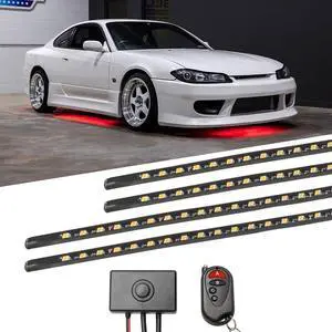 LEDGlow 4pc Red Flexible Car Slimline LED Underbody Underglow Accent Neon Lighting Kit - 4 Unique Patterns - Water Resistant, Low Profile Tubes - Includes Control Box & Remote