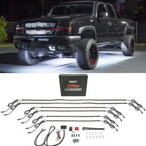 LEDGlow 6pc White Flexible Truck Slimline LED Underbody Underglow Accent Neon Lighting Kit - 4 Unique Patterns - Water Resistant, Low Profile Tubes - Includes Control Box & Remote