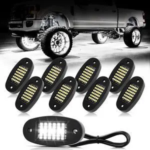 8 Pods White Rock Lights 6000K Pure White 36 LEDs SMD Chips Super Bright Neon Underglow Light IP68 Waterproof for Pickup Trucks SUV UTV ATV RZR Car Boats (White)