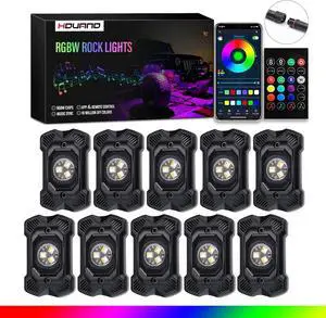 10 Pods RGBW LED Rock Lights Kit with Bluetooth & Wireless Remote Controller, Multicolor Cars Underglow, Footwell Neon Light Kits, for Jeep Off-Road UTV ATV Trucks SUV RZR Golf Cart Boats