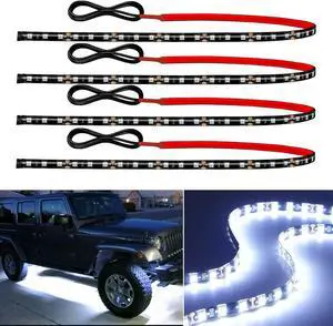 12V Led Light Strip Connectable 24Inch White Led Strip Lights for Car Golf Cart Motorcycle Boat Truck Cabinet Waterproof Led Light Strip,4Pack