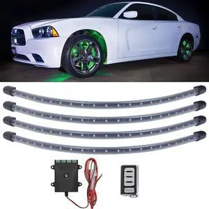 LEDGlow 4pc Green LED Wheel Well Fender Accent Neon Lighting Kit for Cars & Trucks - 6 Patterns - Music Mode - 24" Water Resistant Flexible Tubes - Includes Control Box & Wireless Remote