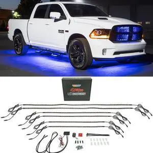 LEDGlow 6pc Blue Flexible Truck Slimline LED Underbody Underglow Accent Neon Lighting Kit - 4 Unique Patterns - Water Resistant, Low Profile Tubes - Includes Control Box & Remote
