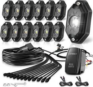 White Rock Lights,LEDMIRCY R5 Rock Lights Kit with Rocker Switch Wiring Harness 12PCS Pure White Lights for UTV Trucks ATV Underglow Light Trail Rig Under Body High Power Waterproof