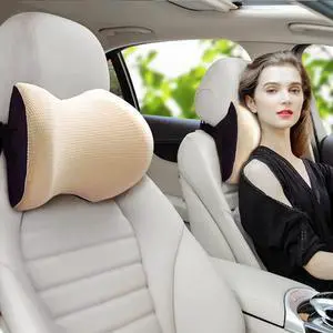 Super Comfy Car Headrest Pillow, Car Pillow for Neck Pain Relief with Adjustable Strap, 100% Memory Foam & Breathable Removable Cover, Ergonomic Design - Softness Travel Car Neck Pillow(Beige, 1PC)
