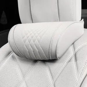 Car Headrest Memory Foam Neck Pillow for Driving with Genuine Nappa Leather Cover Soft Comfortable Seat Head Pillow Cushion for Most Cars SUV Sedan Home Office Off-White (1PC)