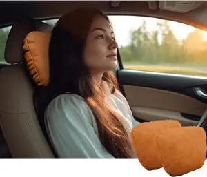 Car Neck Pillow for headrests, Superfiber Suede Support Head Pillows,Plant-Based Polyester,11.8x7.5 refillable&Multiple&Adjustable Drive Vehicle Cushion Seats(Orange Brown,Neck Pillow 2pcs)