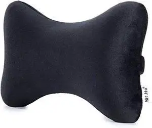 Car Memory Foam Neck Pillow with Premium Velour Washable Removable Pillow Case for for Car, Travel, Home and Office (Black)