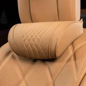 Car Headrest Memory Foam Neck Pillow for Driving with Genuine Nappa Leather Cover Soft Comfortable Seat Head Pillow Cushion for Most Cars SUV Sedan Home Office Palomino Brown (1PC)