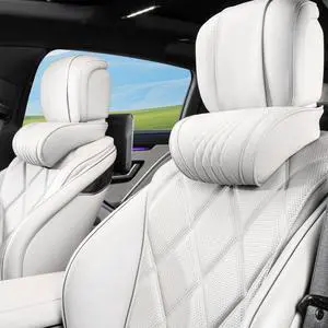 Car Headrest Memory Foam Neck Pillow for Driving with Leather Cover Soft Comfortable Seat Head Pillow Cushion for Most Cars SUV Sedan Home Office Off-White (Beige) (2PC)