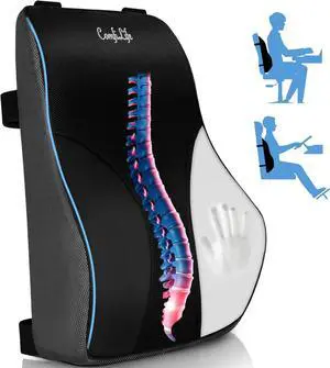 ComfiLife Lumbar Support Pillow for Office Chair  Premium Memory Foam Lumbar Pillow  Back Support for Office Chair, Car  Back Pain Relief, Improves Posture  3 Adjustable Straps, Mesh + Leatherette