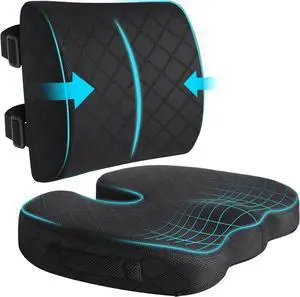 TushGuard Back&Seat Cushion, Car Seat Office Chair Cushions, Sciatica & Back Coccyx Tailbone Discomfort Easing Chair Pad, Memory Foam Lumbar Support Pillow for Desk, Wheelchair, Driving (Black)