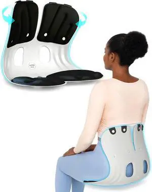 Curble GRAND(Extra Wide & Sturdy)  Ergonomic Chair Back Support, Lumbar Support for Good Posture Correction and Back Pain Relief, Perfect for Office Chair, Floor Seat, Work from Home, Patented(Black)