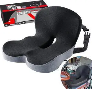 Seat Cushion for Truck Driver, Memory Foam Truck Seat Cushion with Adjustable Strap  Ergonomic Back Support & Sciatica Relief for Long Drives, Semi Truck Accessories